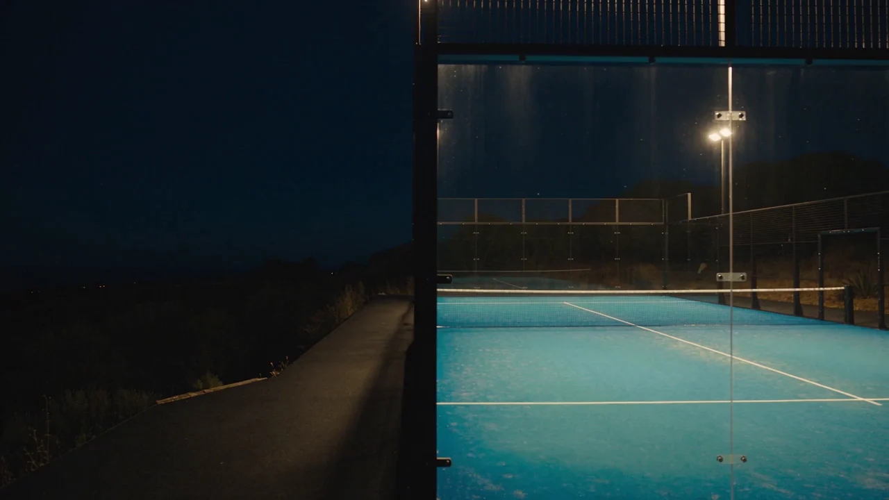 Cancha de pádel iluminada por la noche